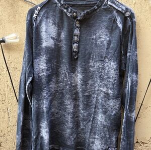 Affliction Men's Black Long Sleeve Shirt with Double Nehru Collar